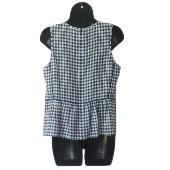 Gingham Plaid Peplum Silky Evergreen Checked Holiday Top (J. Crew) - Picture 2 of 3